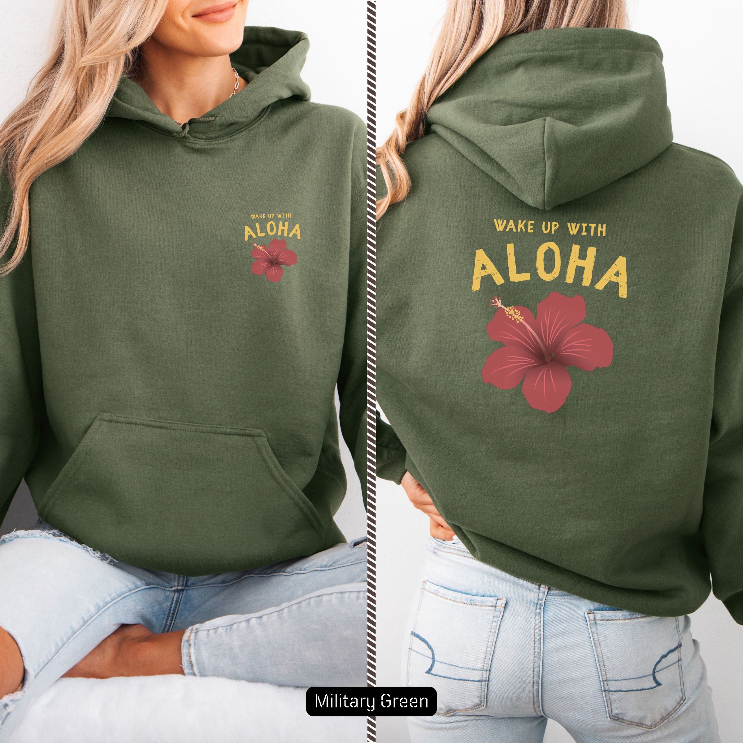 Wake Up With Aloha hoodie — before and after the full $5 rebuild