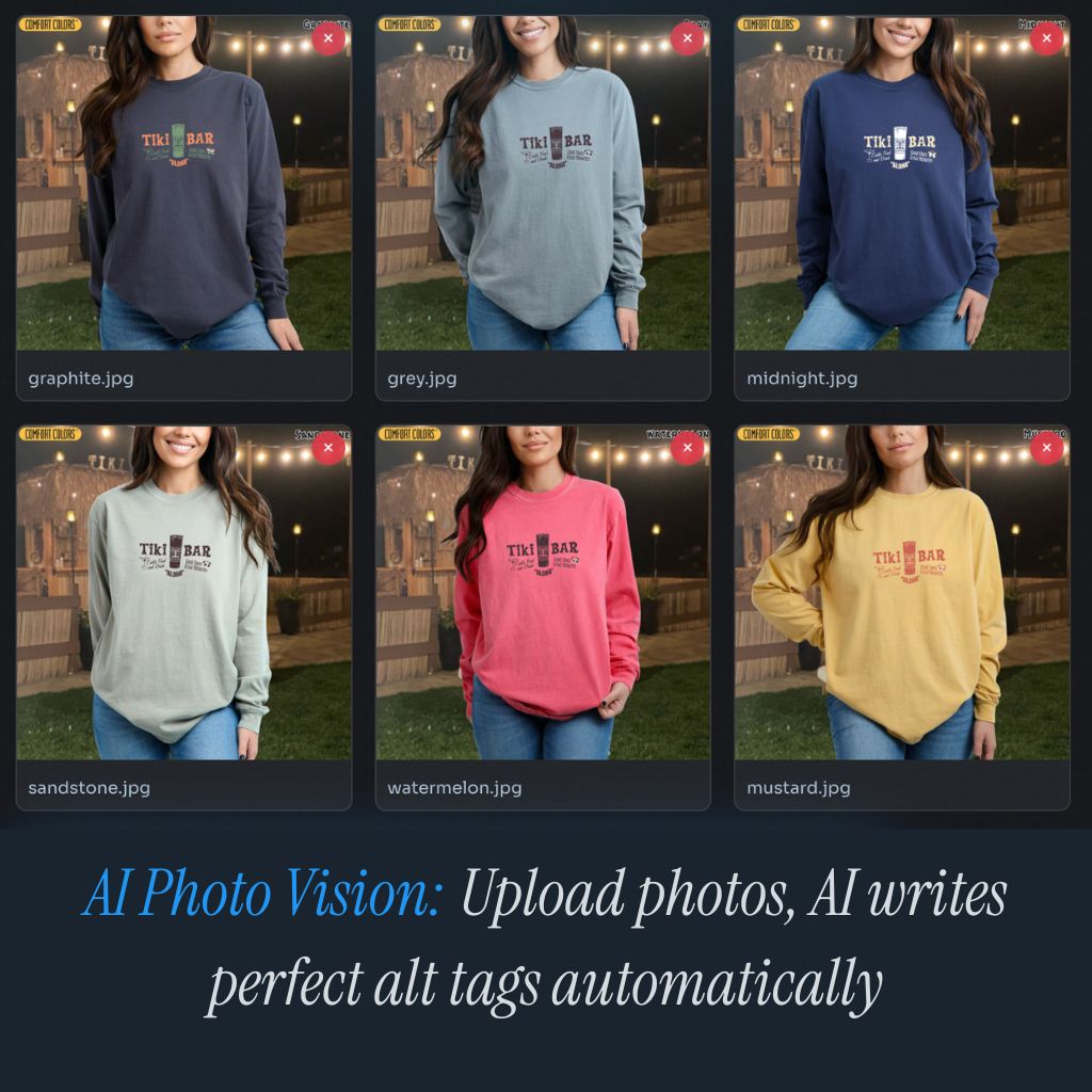 Before: product photos labeled only with filenames, no alt text